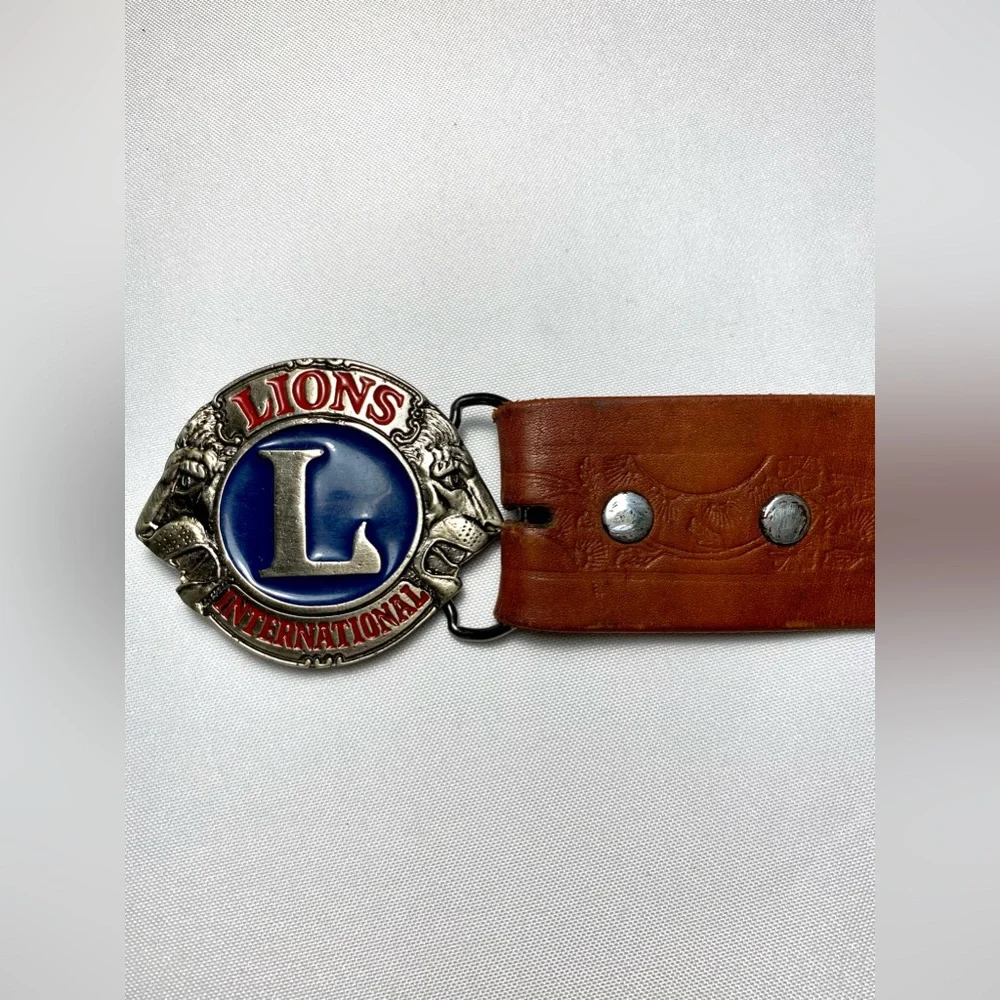 Leather Belt with Lion L letter Buckle